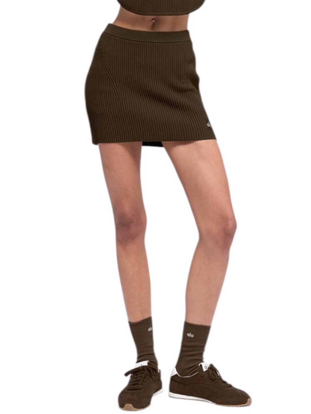 Alo Denim Knit High Waist Skirt Espresso Black NWT Small